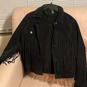 Suede fringe black jacket